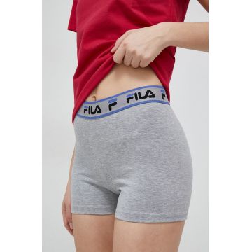 Fila pantaloni scurti x Hailey Bieber femei, culoarea gri, melanj, high waist Fila pantaloni scurti x Hailey Bieber femei, culoarea gri, melanj, high waist