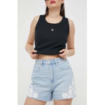Hollister Co. pantaloni scurti jeans CURVY JEANS femei, cu imprimeu, high waist