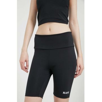 Karl Kani pantaloni scurti femei, culoarea negru, cu imprimeu, high waist