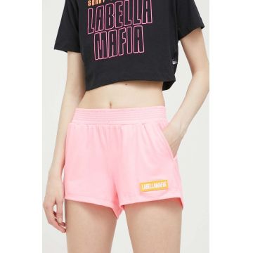 LaBellaMafia pantaloni scurti femei, culoarea roz, cu imprimeu, high waist