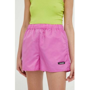 Lovechild pantaloni scurti femei, culoarea roz, neted, high waist