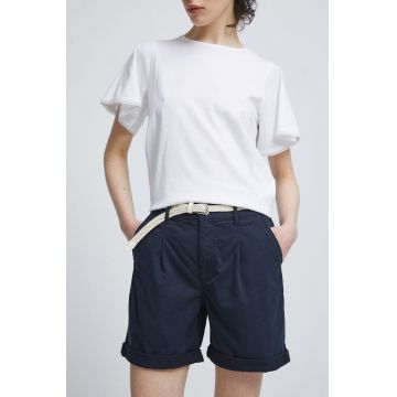 Medicine pantaloni scurți femei, culoarea bleumarin, uni, medium waist