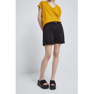 Medicine pantaloni scurti femei, culoarea negru, neted, medium waist