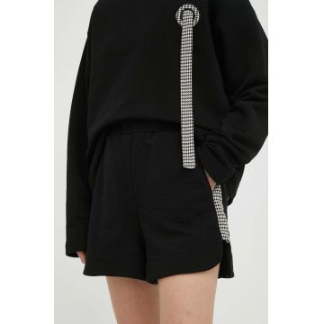 MMC STUDIO pantaloni scurti din bumbac culoarea negru, neted, high waist