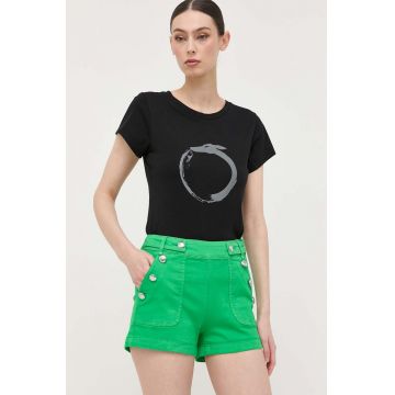 Morgan pantaloni scurti femei, culoarea verde, neted, high waist