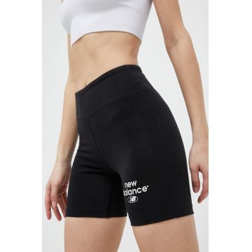 New Balance pantaloni scurți femei, culoarea negru, cu imprimeu, high waist WS31504BK-4BK