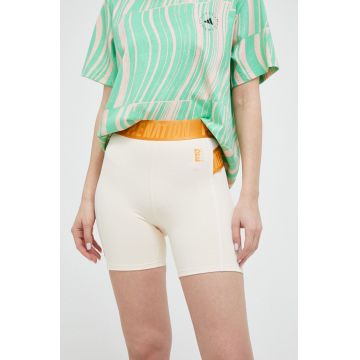 P.E Nation pantaloni scurți de antrenament Fairway culoarea bej, neted, high waist