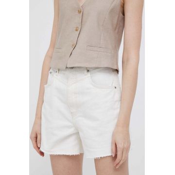 Pepe Jeans pantaloni scurti jeans Rachel femei, culoarea bej, neted, high waist