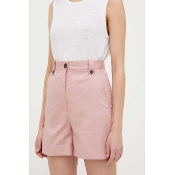 PS Paul Smith pantaloni scurti femei, culoarea roz, neted, high waist PS Paul Smith pantaloni scurti femei, culoarea roz, neted, high waist