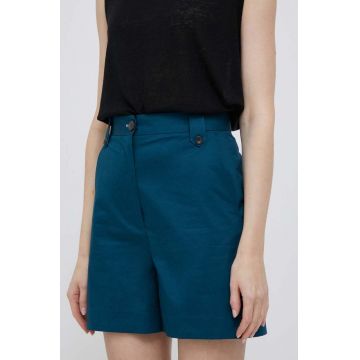 PS Paul Smith pantaloni scurti femei, culoarea turcoaz, neted, high waist