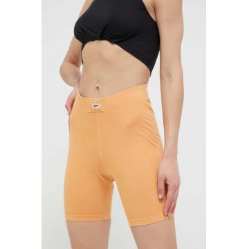 Reebok Classic pantaloni scurti femei, culoarea portocaliu, neted, high waist