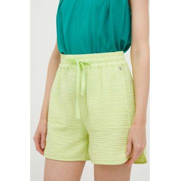 Rich & Royal pantaloni scurti femei, culoarea verde, neted, high waist Rich & Royal pantaloni scurti femei, culoarea verde, neted, high waist