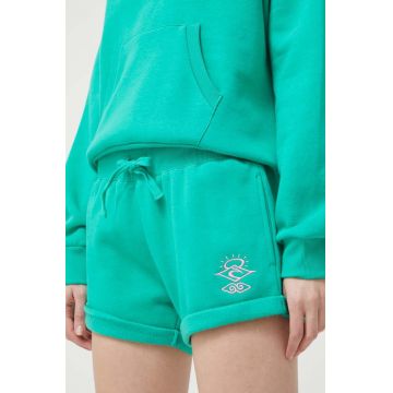 Rip Curl pantaloni scurti femei, culoarea verde, cu imprimeu, high waist Rip Curl pantaloni scurti femei, culoarea verde, cu imprimeu, high waist