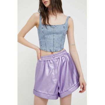 Rotate pantaloni scurti femei, culoarea violet, neted, high waist