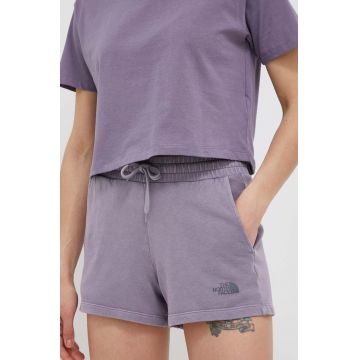 The North Face pantaloni scurti din bumbac culoarea violet, neted, high waist