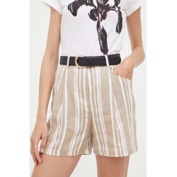 United Colors of Benetton pantaloni scurti din in culoarea bej, modelator, high waist