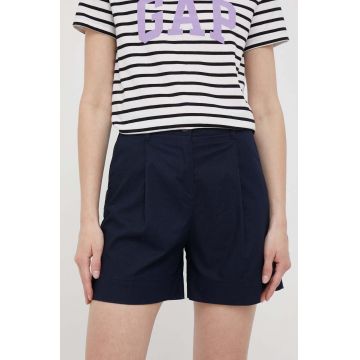 United Colors of Benetton pantaloni scurti femei, culoarea albastru marin, neted, high waist